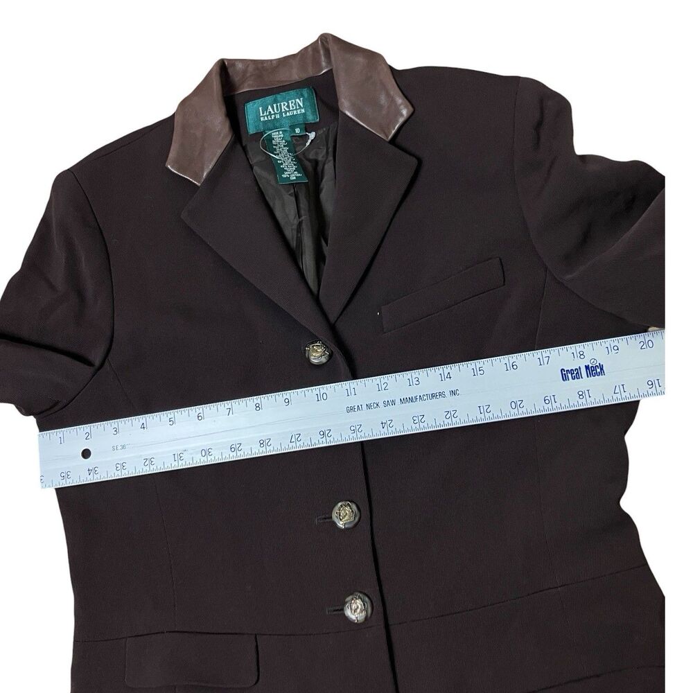 Lauren Ralph Lauren Brown Wool Leather Collar Horse Buttons Equestrian Blazer - Picture 8 of 14